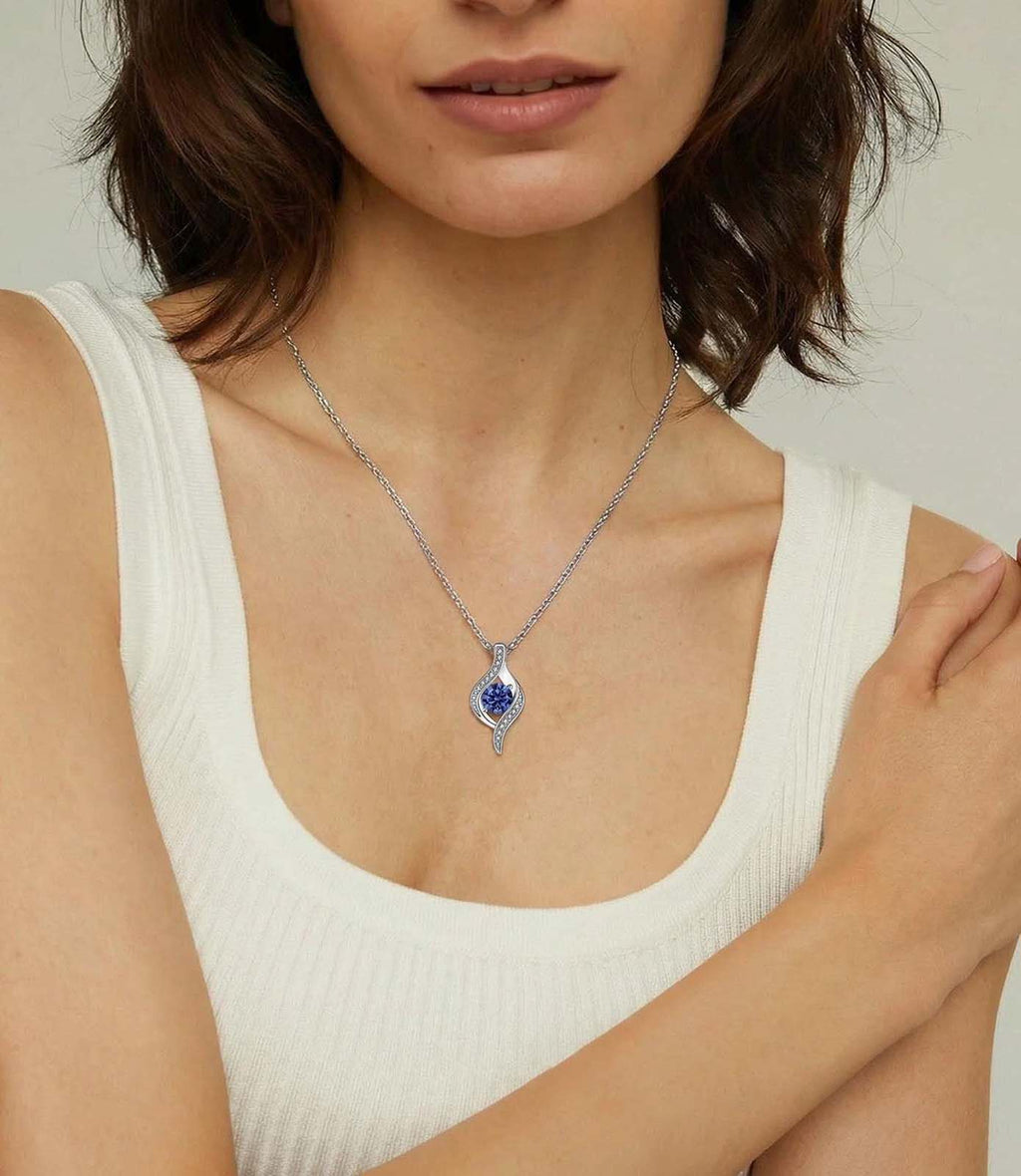 Blue Jewelry Set for Women, Silver Sapphire Necklace and Earring Set with Blue Cubic Zirconia, Dangle Drop Earrings & Pendant Birthday Gifts for Women