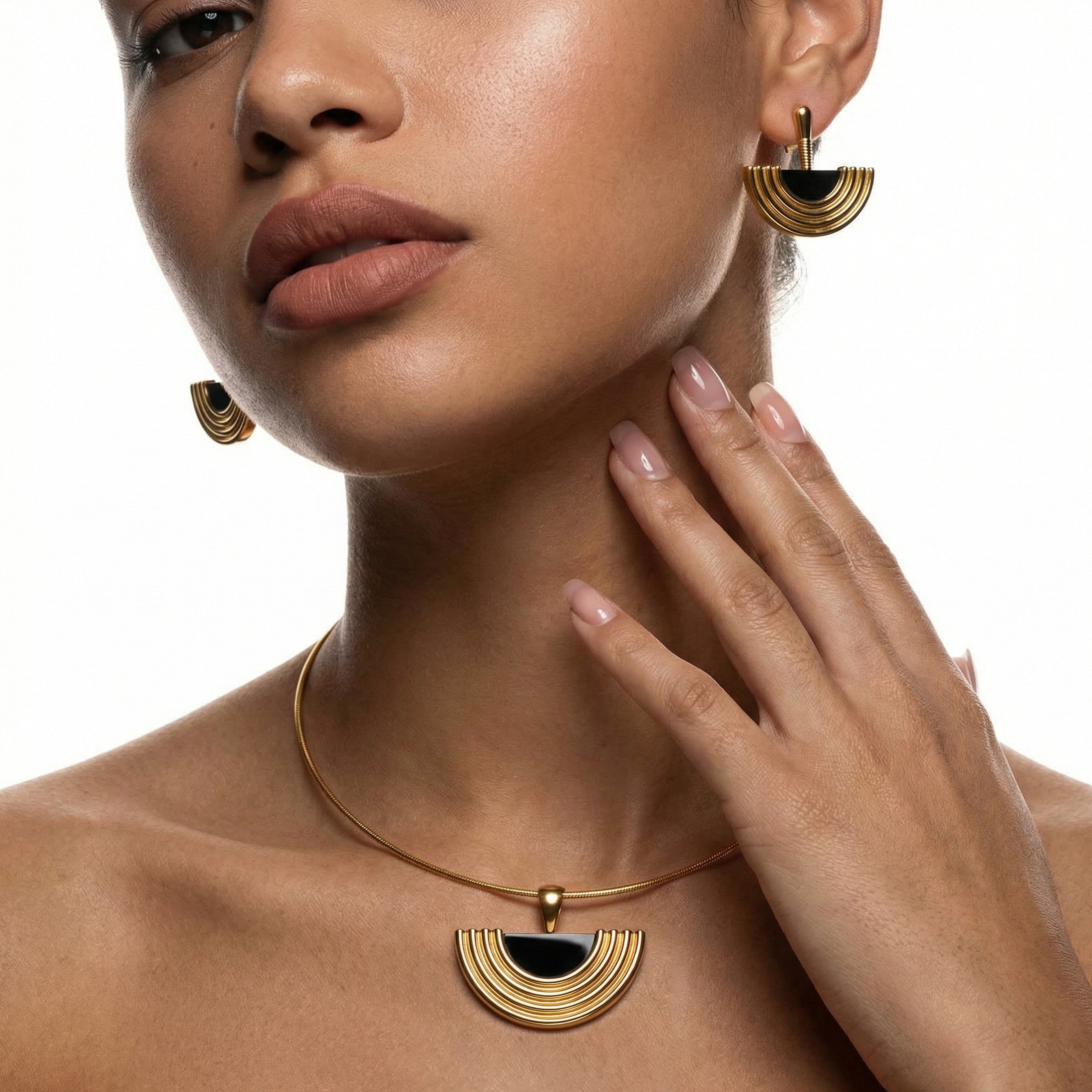 Gold Jewelry Set for Women, Dainty 18K Gold Plated Choker Necklace and Earring Set, Trendy Earrings and Necklace Set Jewelry Gift for Women