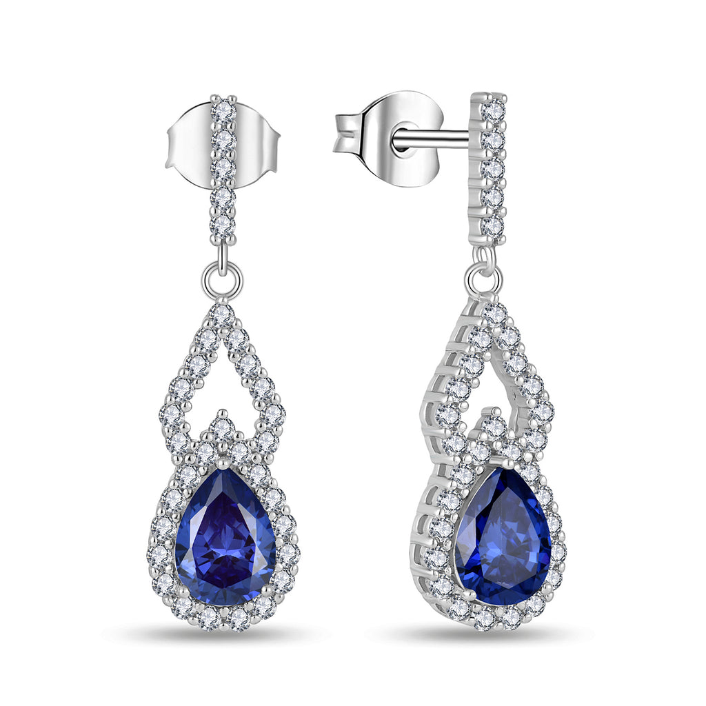 nejoir Dangle Earrings for Women, Silver Pear Cut CZ Birthstone Drop Earrings, Dainty Blue Earrings Sapphire Jewelry Gifts for Women