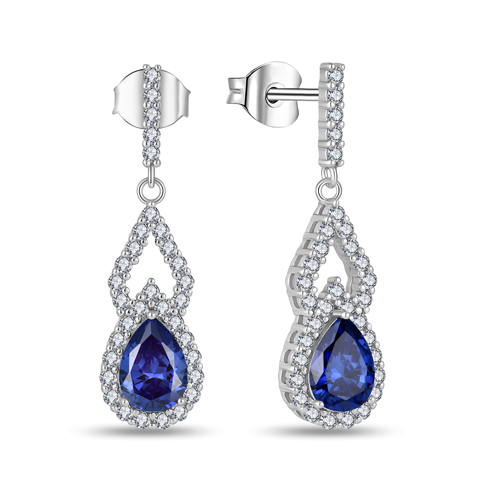nejoir Dangle Earrings for Women, Silver Pear Cut CZ Birthstone Drop Earrings, Dainty Blue Earrings Sapphire Jewelry Gifts for Women