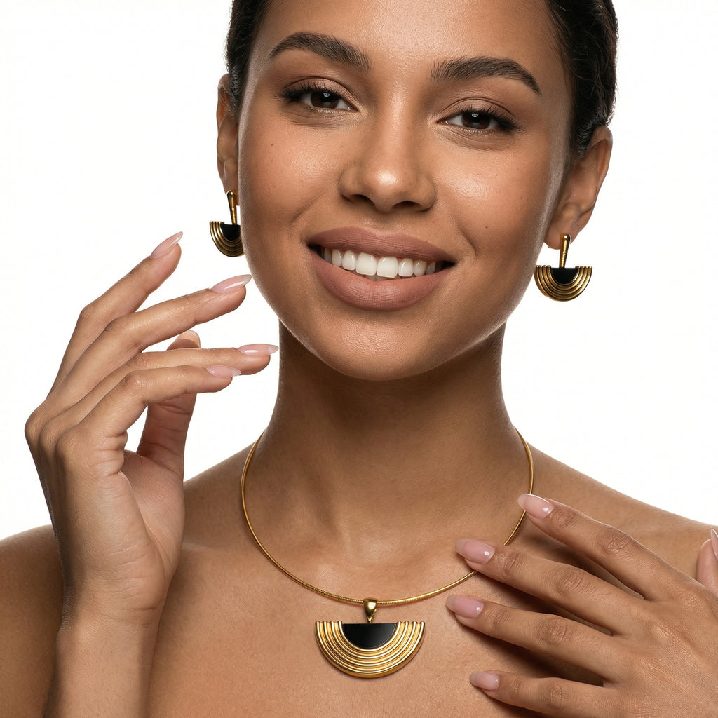 Gold Jewelry Set for Women, Dainty 18K Gold Plated Choker Necklace and Earring Set, Trendy Earrings and Necklace Set Jewelry Gift for Women