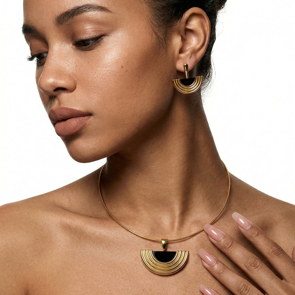 Gold Jewelry Set for Women, Dainty 18K Gold Plated Choker Necklace and Earring Set, Trendy Earrings and Necklace Set Jewelry Gift for Women