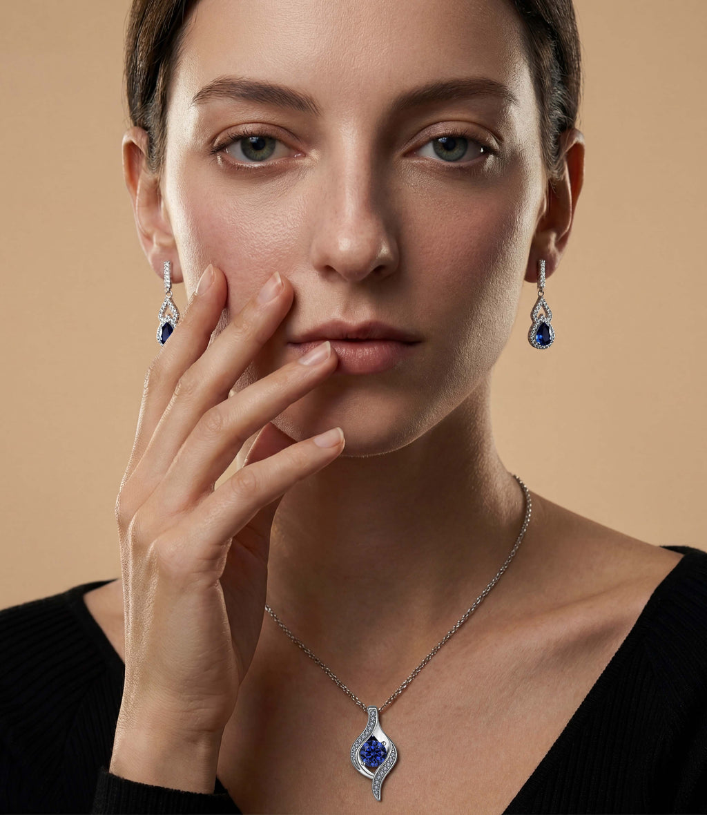 nejoir Dangle Earrings for Women, Silver Pear Cut CZ Birthstone Drop Earrings, Dainty Blue Earrings Sapphire Jewelry Gifts for Women