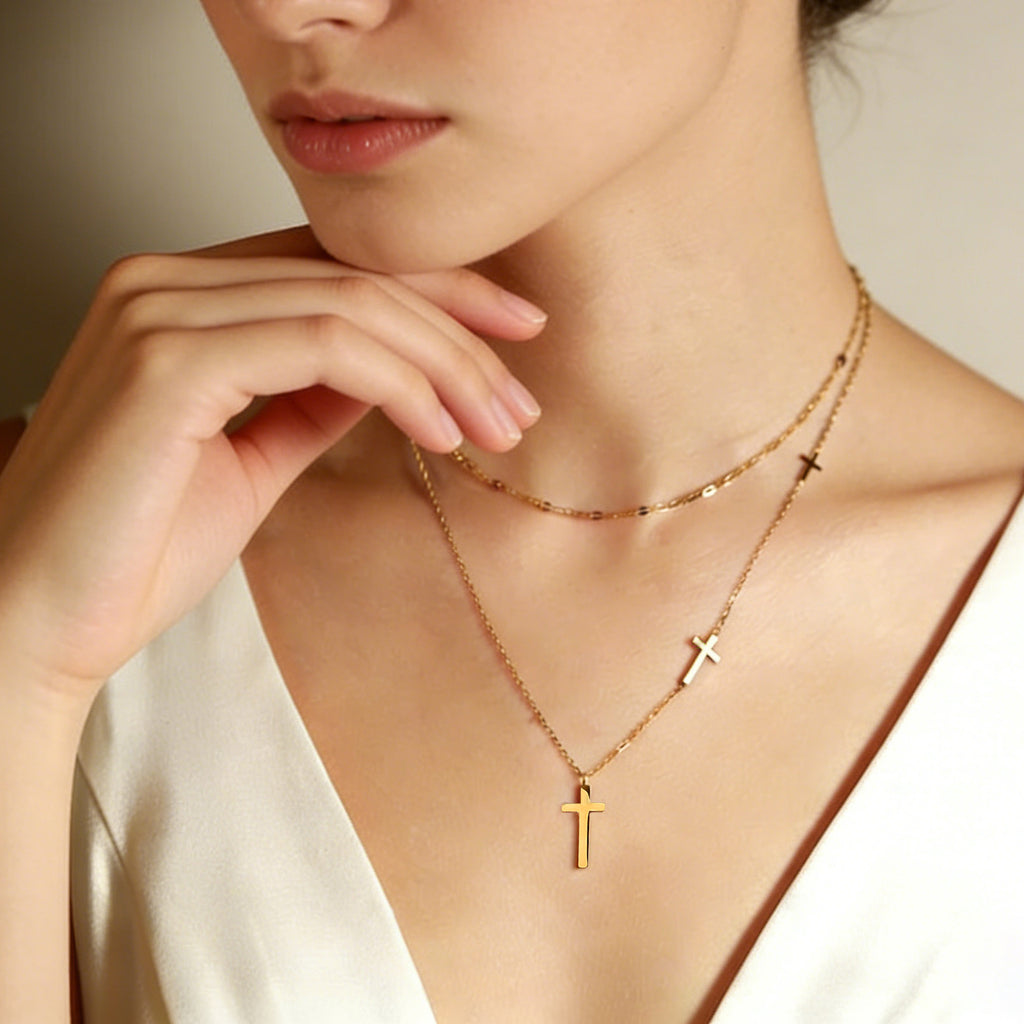 Cross Necklace for Women, 18K Gold Plated Layered Necklaces for Women, Simple Trendy Cross Pendant Religious Faith Gifts for Christians