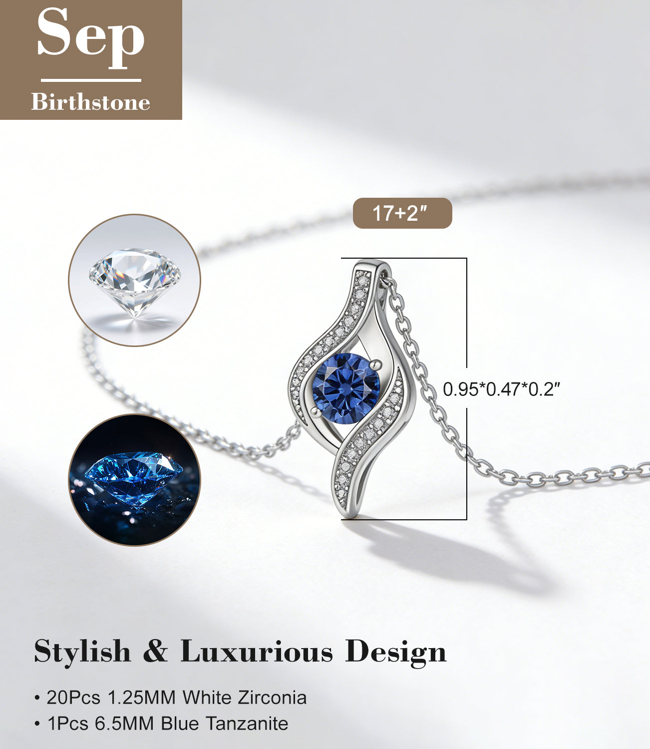 Birthstone Necklace for Women, Round Cubic Zirconia Silver Pendant Birthstone Jewelry for Women, Diamond Necklace Sliver Jewelry Gifts for Women