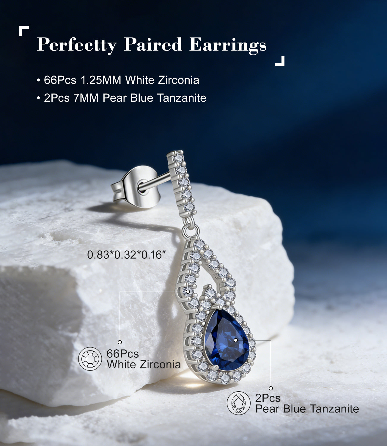 nejoir Dangle Earrings for Women, Silver Pear Cut CZ Birthstone Drop Earrings, Dainty Blue Earrings Sapphire Jewelry Gifts for Women