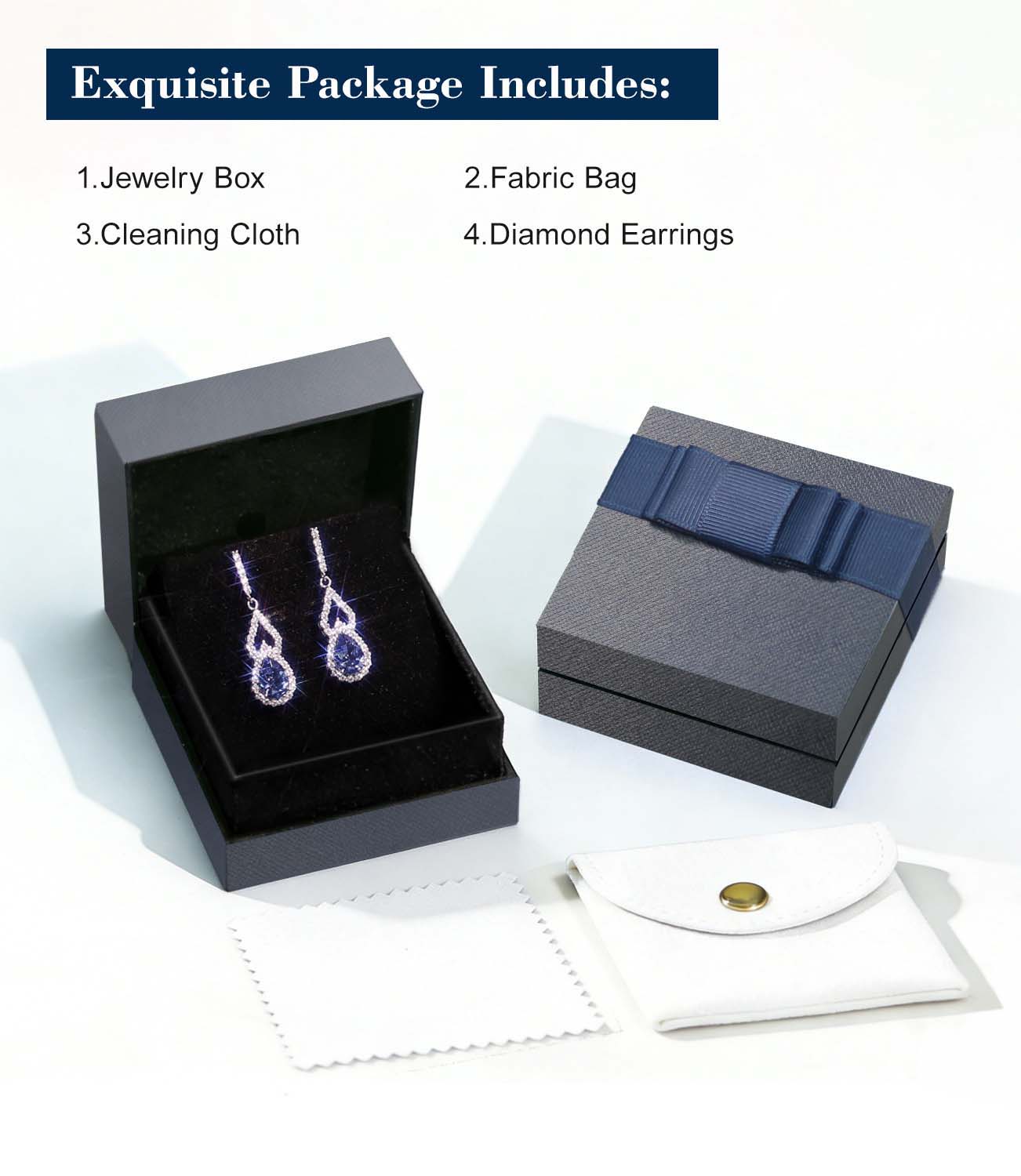 nejoir Dangle Earrings for Women, Silver Pear Cut CZ Birthstone Drop Earrings, Dainty Blue Earrings Sapphire Jewelry Gifts for Women