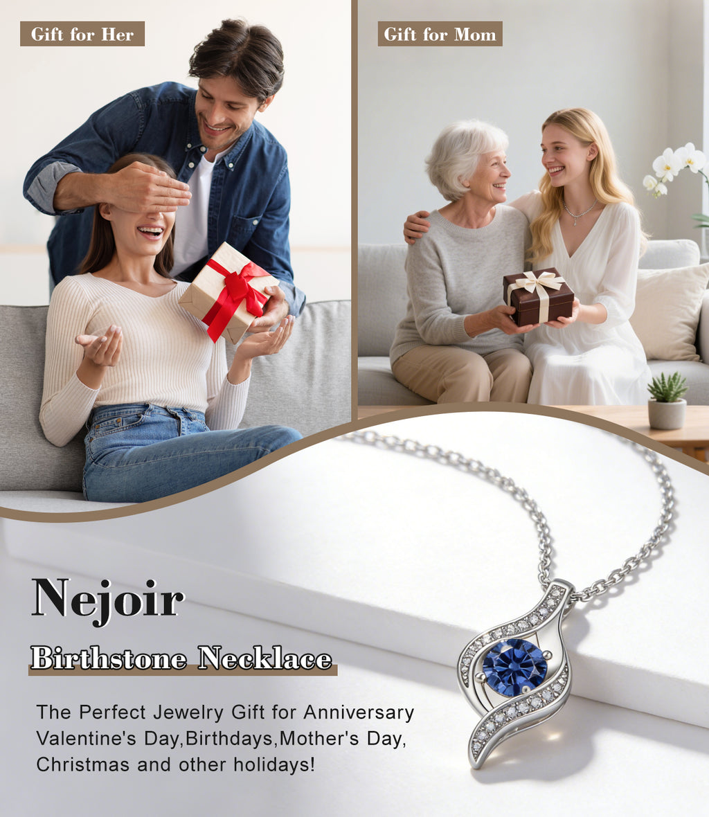 Birthstone Necklace for Women, Round Cubic Zirconia Silver Pendant Birthstone Jewelry for Women, Diamond Necklace Sliver Jewelry Gifts for Women
