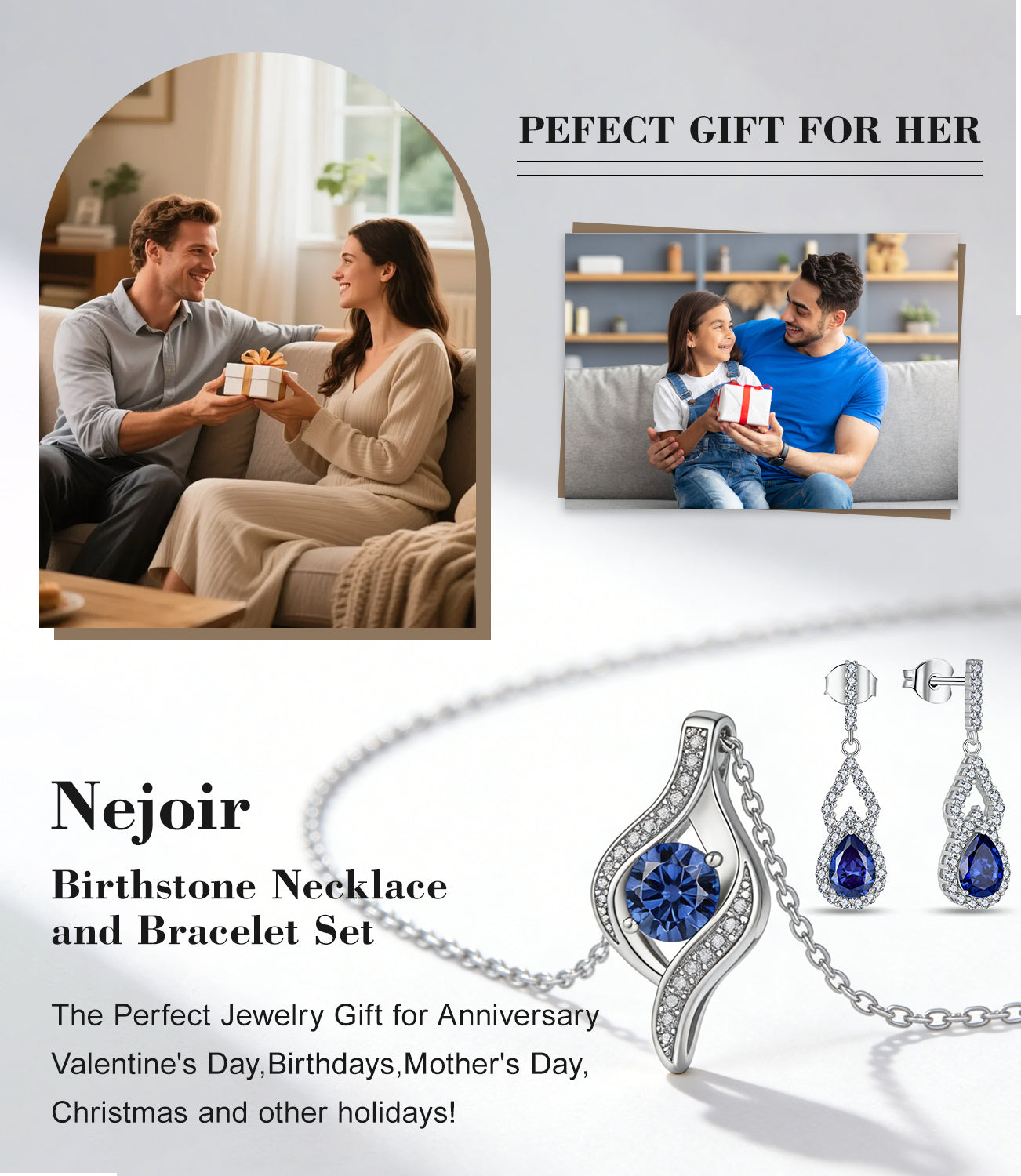 Blue Jewelry Set for Women, Silver Sapphire Necklace and Earring Set with Blue Cubic Zirconia, Dangle Drop Earrings & Pendant Birthday Gifts for Women