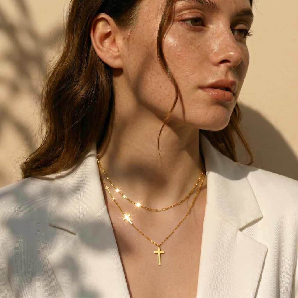 Cross Necklace for Women, 18K Gold Plated Layered Necklaces for Women, Simple Trendy Cross Pendant Religious Faith Gifts for Christians