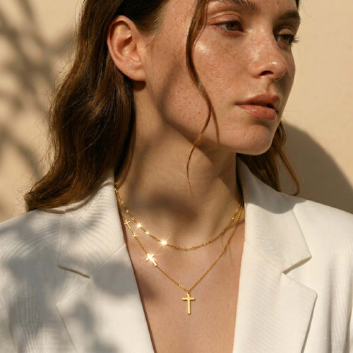 Cross Necklace for Women, 18K Gold Plated Layered Necklaces for Women, Simple Trendy Cross Pendant Religious Faith Gifts for Christians