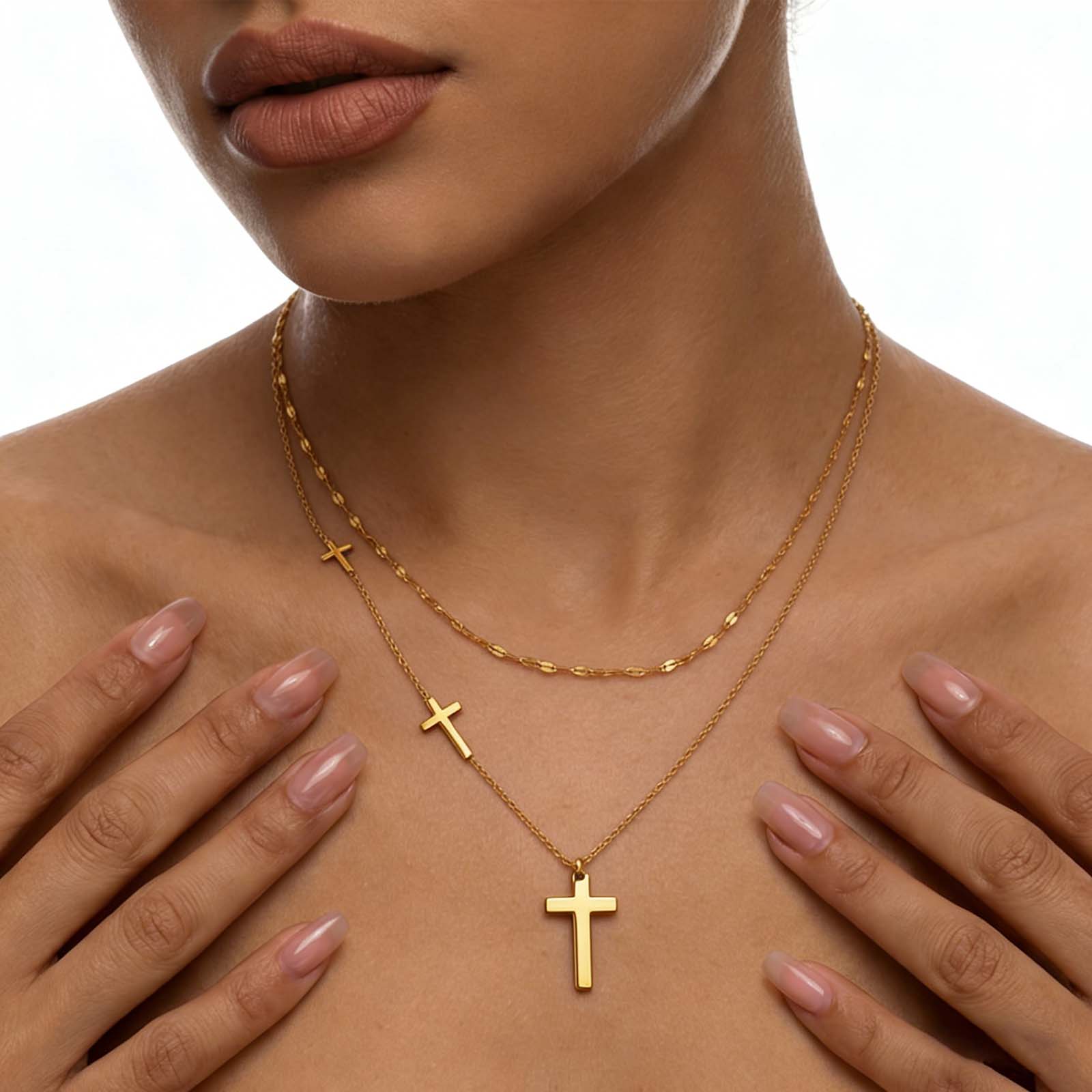 Cross Necklace for Women, 18K Gold Plated Layered Necklaces for Women, Simple Trendy Cross Pendant Religious Faith Gifts for Christians