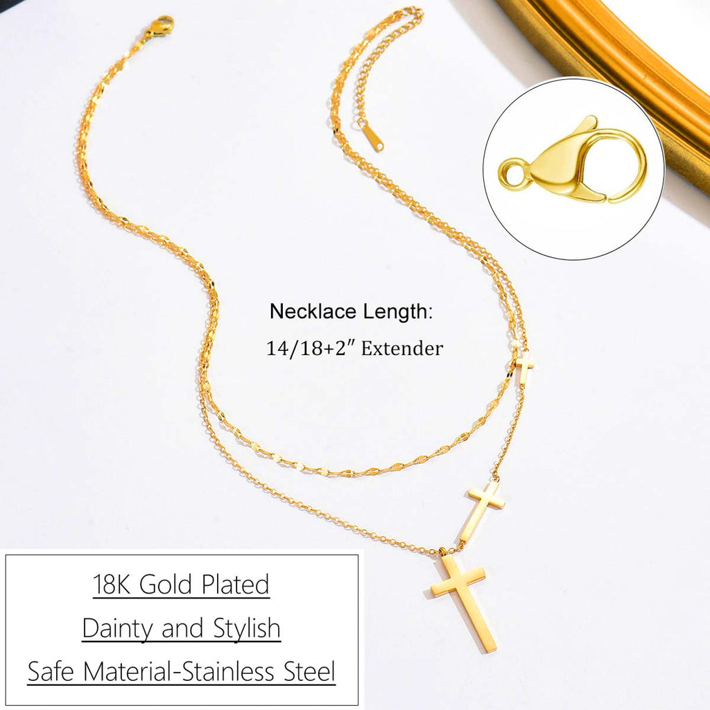 Cross Necklace for Women, 18K Gold Plated Layered Necklaces for Women, Simple Trendy Cross Pendant Religious Faith Gifts for Christians
