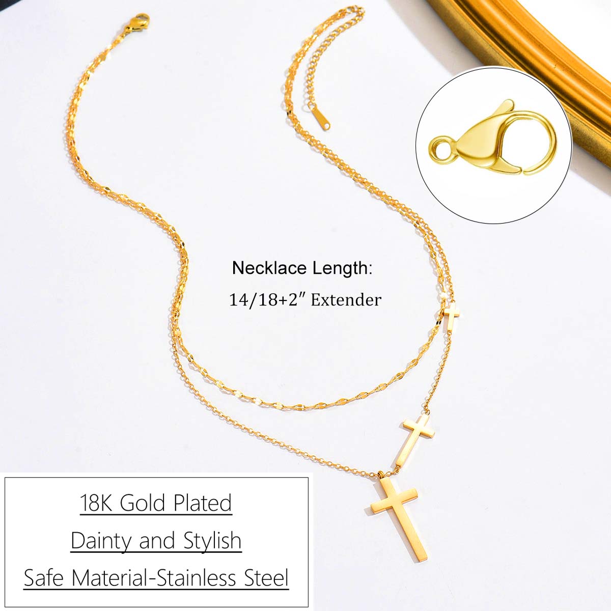 Cross Necklace for Women, 18K Gold Plated Layered Necklaces for Women, Simple Trendy Cross Pendant Religious Faith Gifts for Christians