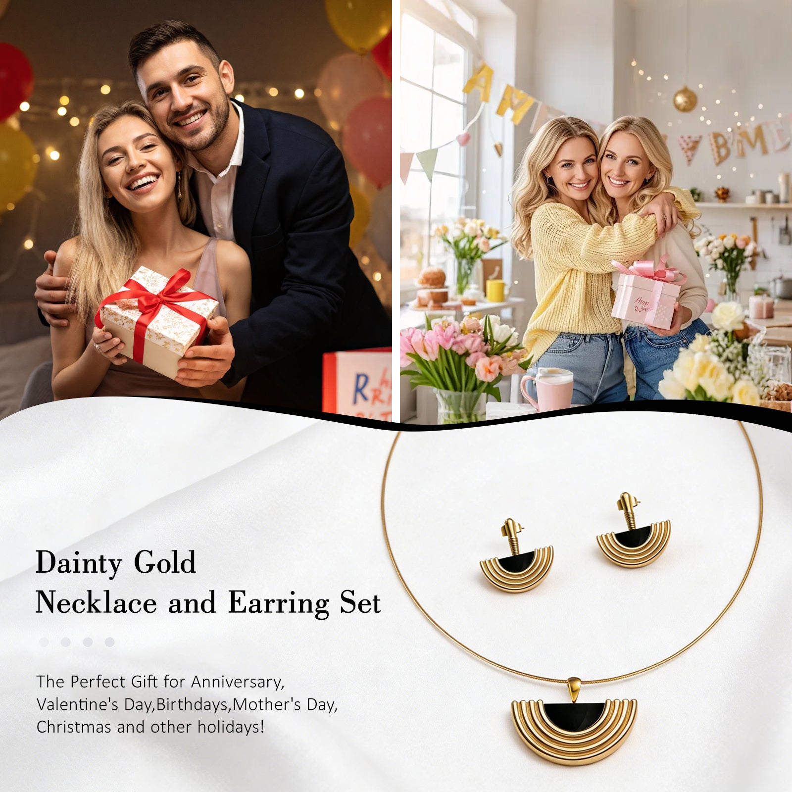 Gold Jewelry Set for Women, Dainty 18K Gold Plated Choker Necklace and Earring Set, Trendy Earrings and Necklace Set Jewelry Gift for Women
