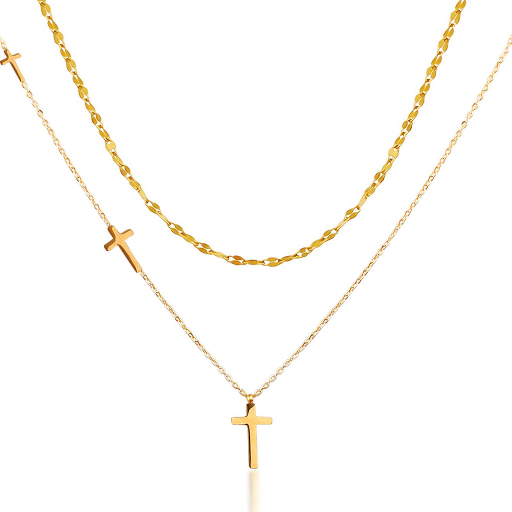 Cross Necklace for Women, 18K Gold Plated Layered Necklaces for Women, Simple Trendy Cross Pendant Religious Faith Gifts for Christians