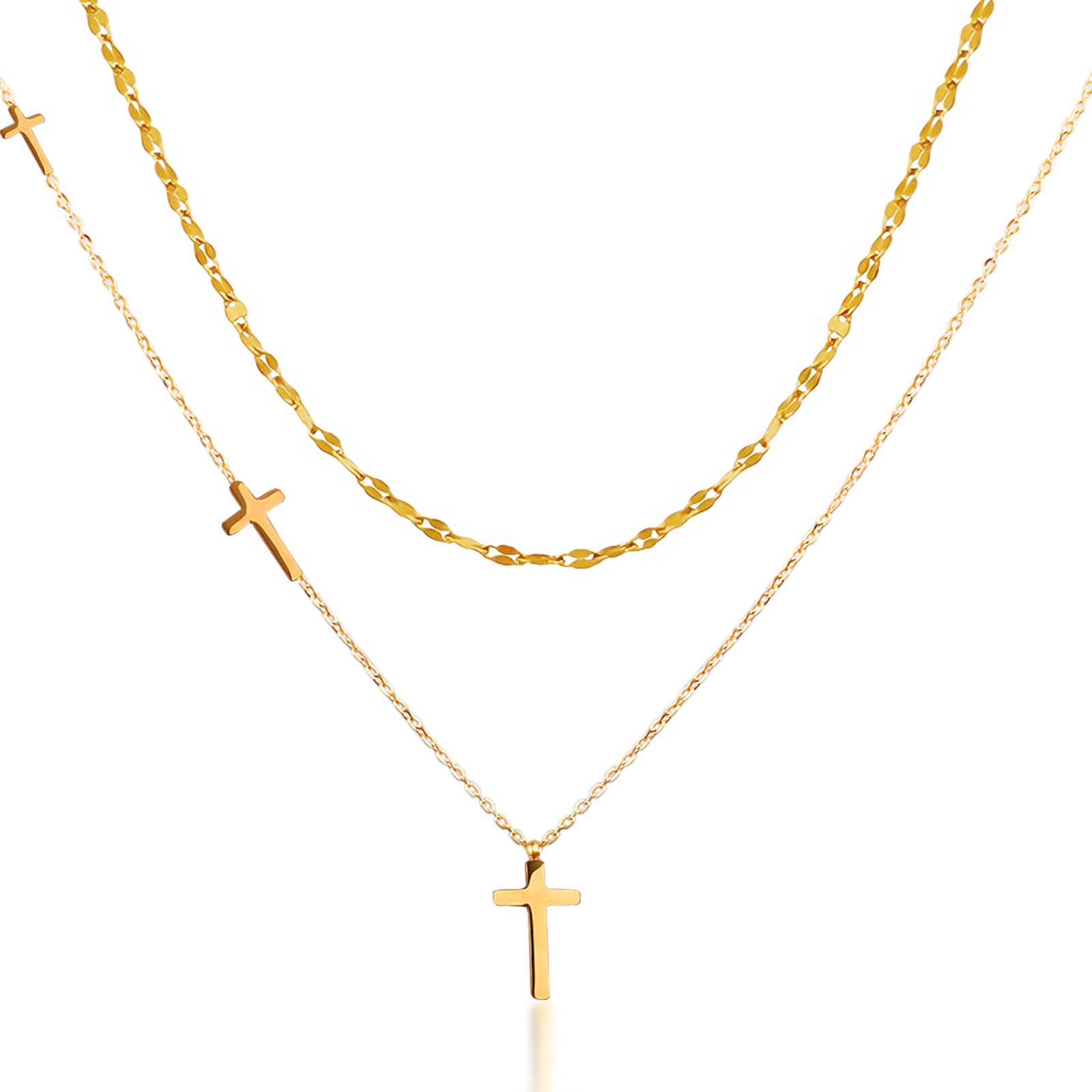 Cross Necklace for Women, 18K Gold Plated Layered Necklaces for Women, Simple Trendy Cross Pendant Religious Faith Gifts for Christians