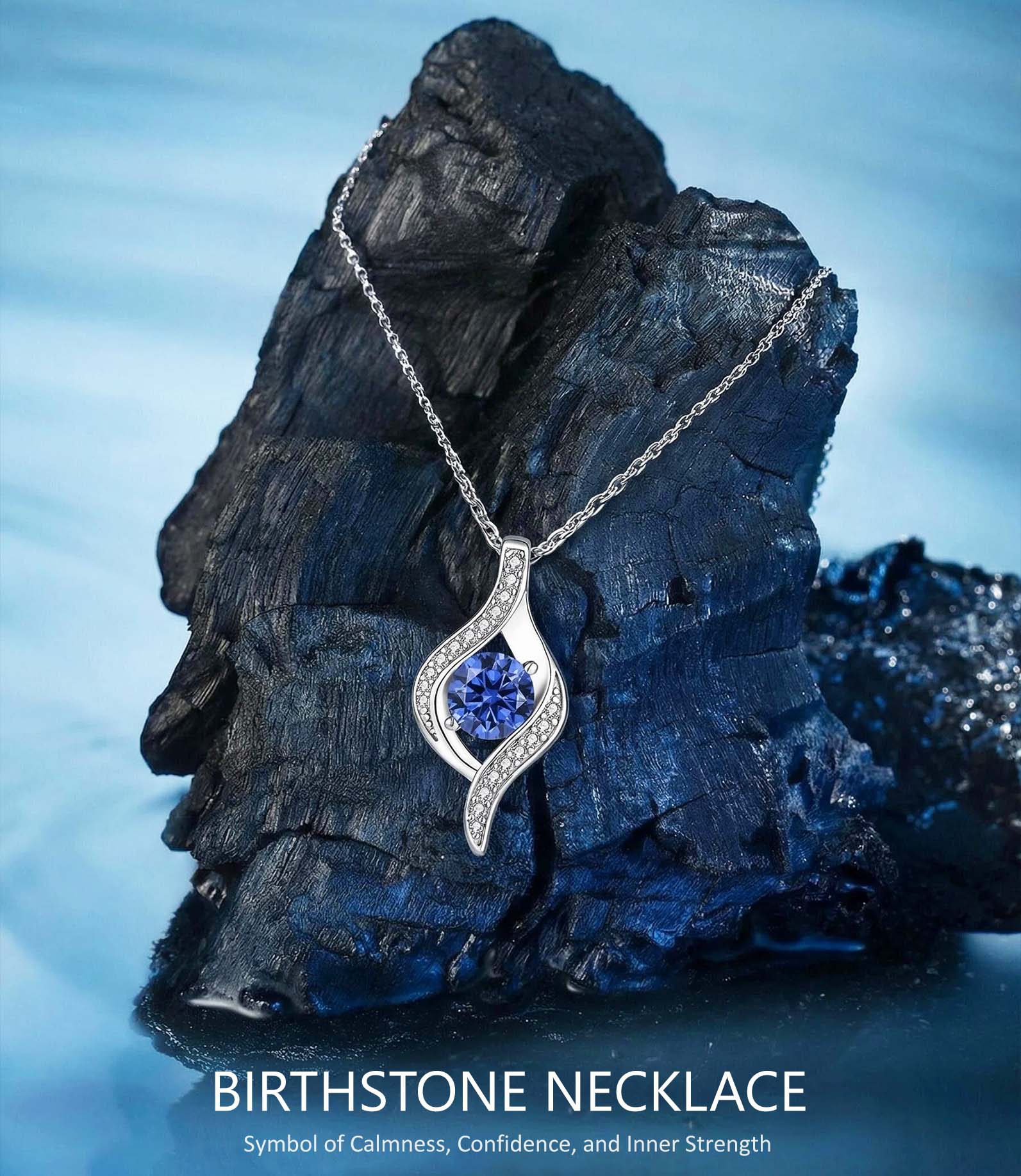 Birthstone Necklace for Women, Round Cubic Zirconia Silver Pendant Birthstone Jewelry for Women, Diamond Necklace Sliver Jewelry Gifts for Women