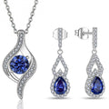 Blue Jewelry Set for Women, Silver Sapphire Necklace and Earring Set with Blue Cubic Zirconia, Dangle Drop Earrings & Pendant Birthday Gifts for Women